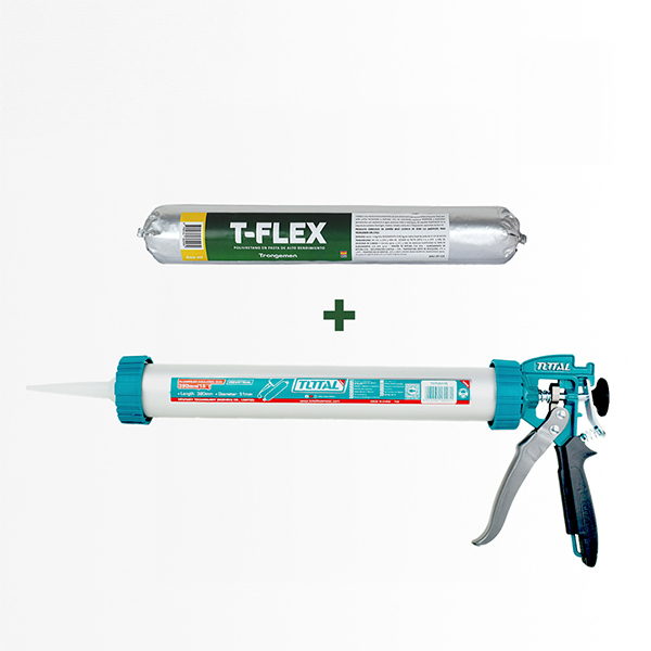 Pistola Calafatera 15″ TOTAL + T-FLEX Poliuretano en Pasta 600 ML